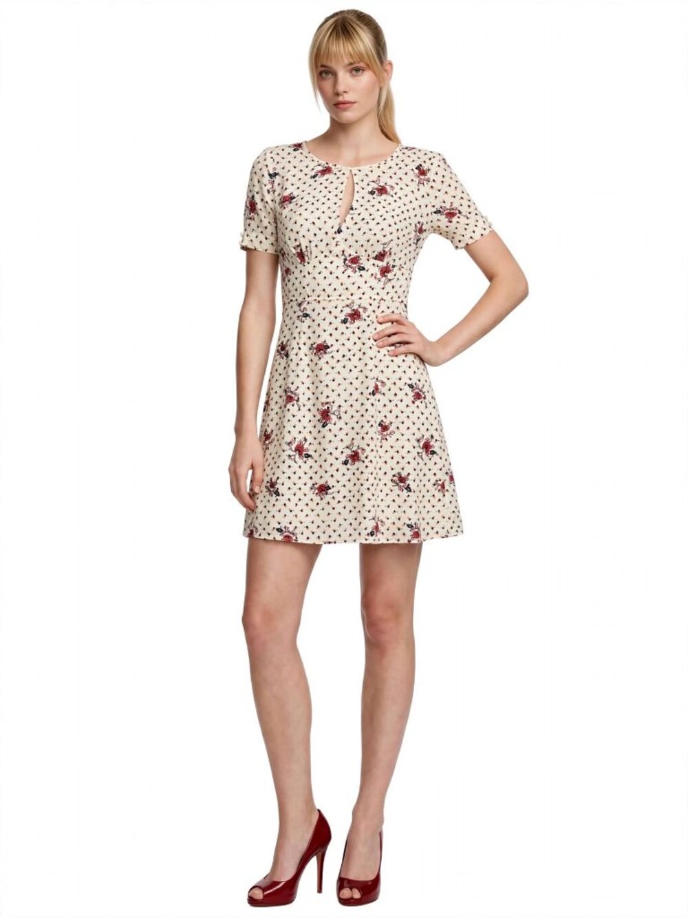 ModCloth Dress Keyhole Story A Line Floral Empire Waist Rayon Vintage Inspired
